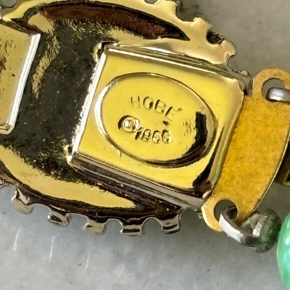 Vtg Hobe Necklace Green Swirl Bead Double Strand‎ Knotted Signed 1960s - Picture 8 of 8